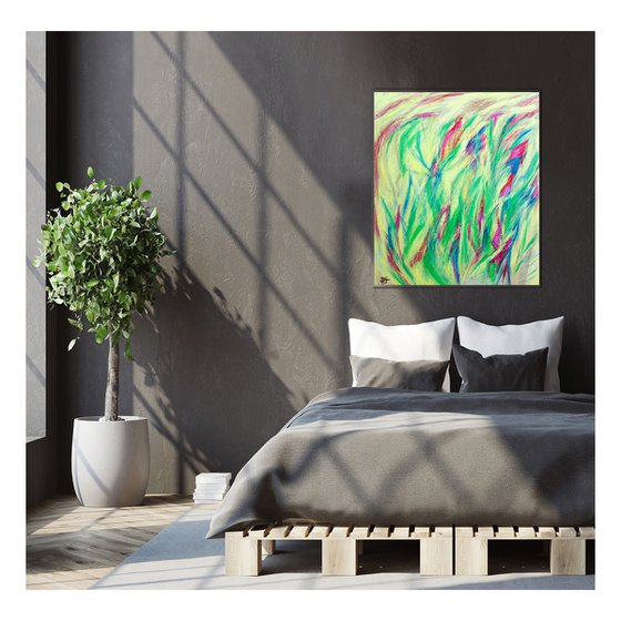 Contemporary Art, Original Modern Art, Flowers Abstract Painting, Wall Art Painting,  Landscape Painting, Art Sale, Green Abstract Painting