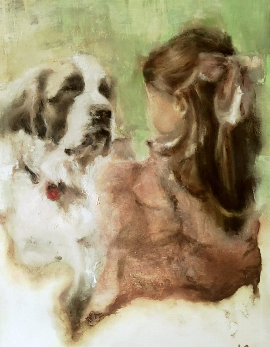 Impressionistic Animal Oil Painting By Yuliia Kyrsanova, 20 X 28", Paw Prints, Original Artwork