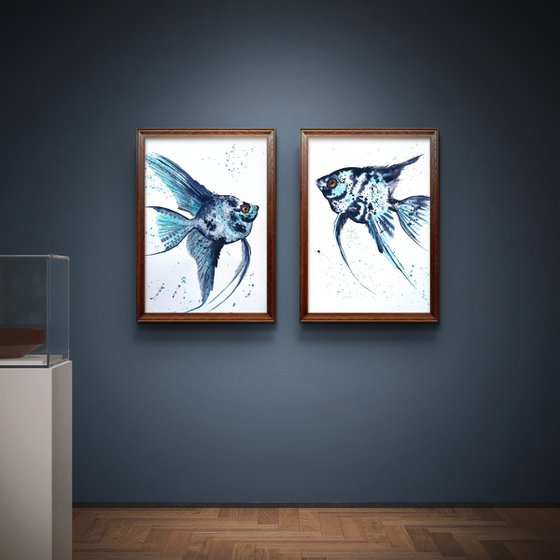 Set of 2 Exotic Blue fish