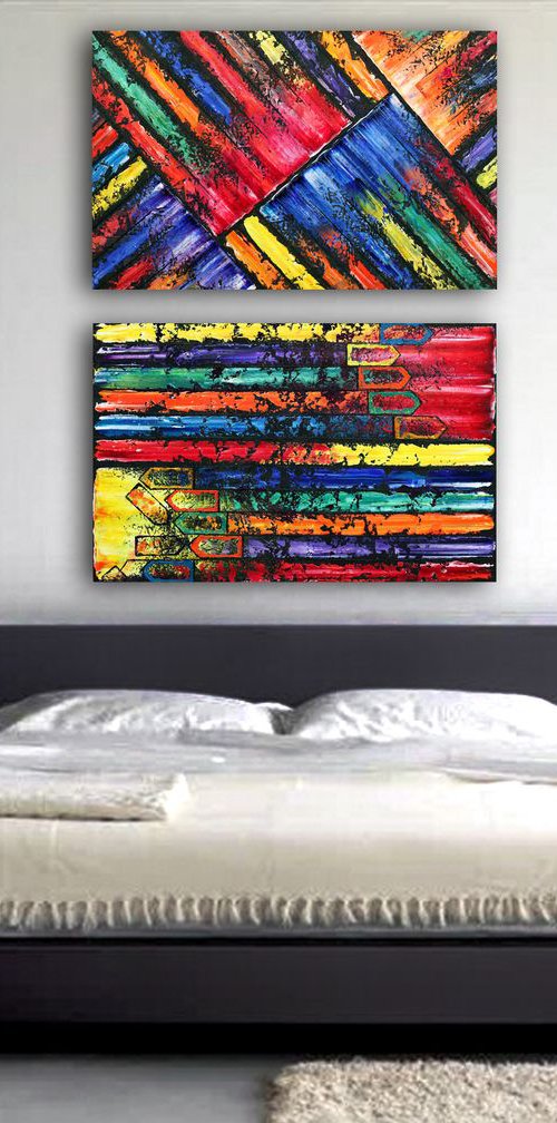 "Crushing It Series" - FREE USA SHIPPING - Original PMS Abstract Diptych Oil Paintings On Reclaimed Wood - 40" x 52" by Preston M. Smith (PMS)