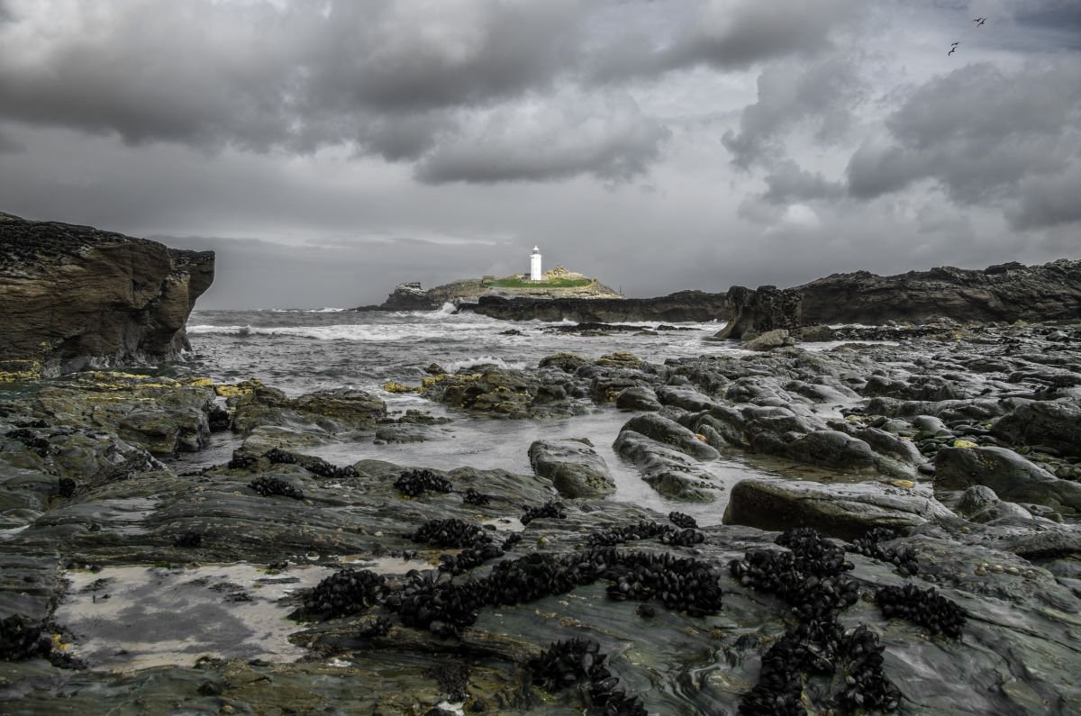 Photorealistic Landscape Photograph By Paul Nash, 24 X 16", Godrevy Lighthouse, Original Artwork
