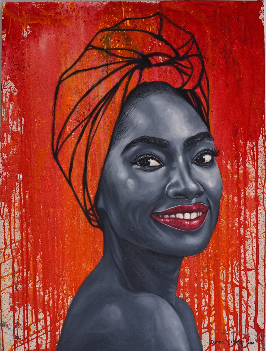 Expressive Portrait Acrylic Painting By Damola Ayegbayo, 36 X 48, Gifted Treasure, Original Artwork