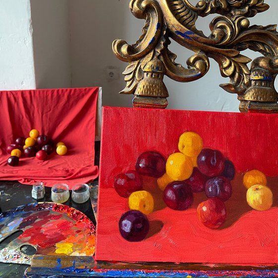 Still life with plums