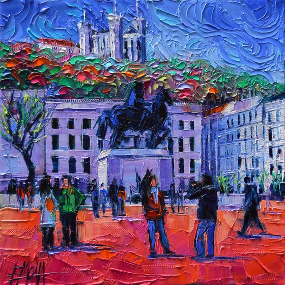 ONE TUESDAY IN LYON modern impressionist cityscape impressionism impasto palette knife oil painting