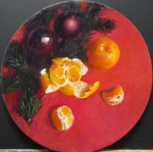 New Year's Tangerines On Red by HELINDA (Olga Müller)