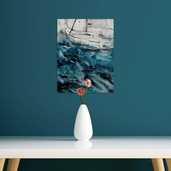 Sailboat painting. Seascape