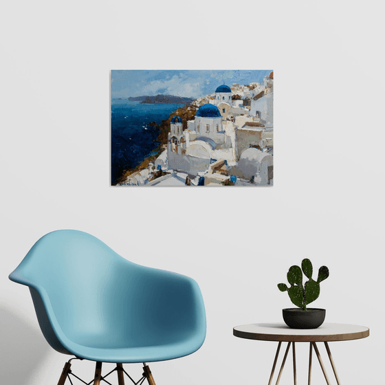 Santorini, Greece seascape - Original oil impasto landscape painting