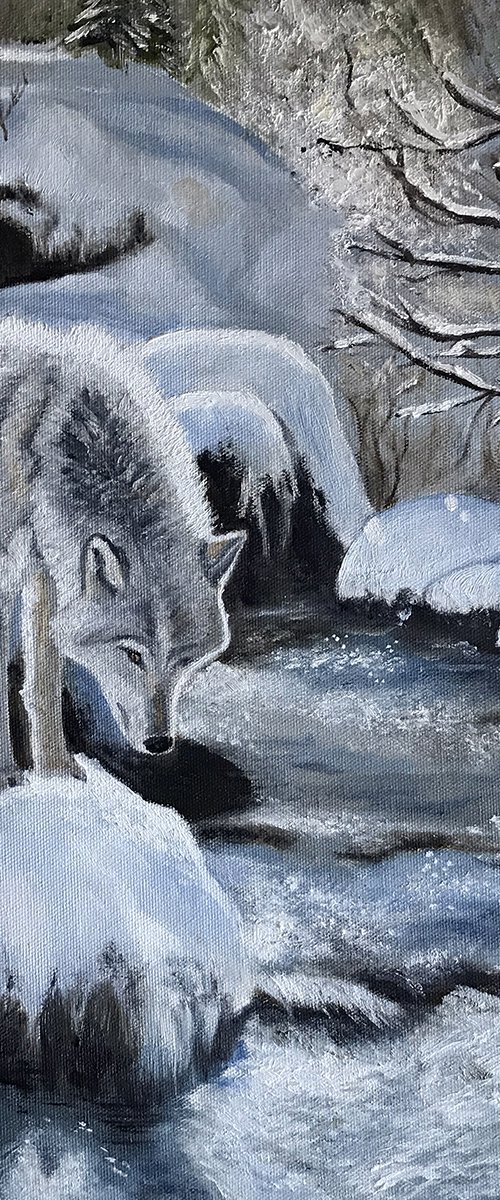 Wolf at the Creek by Erika Farkas