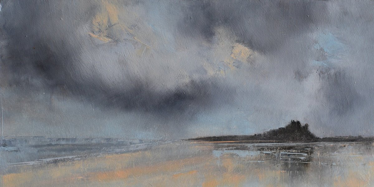 Expressive Landscape Oil Painting By Colin Slater, 12 X 6, Bamburgh Castle, Original Artwork