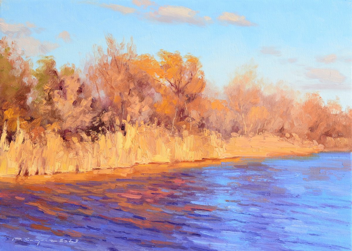 Impressionistic Landscape Oil Painting By Ruslan Kiprych, 14 X 10", Sunny November, Original Artwork