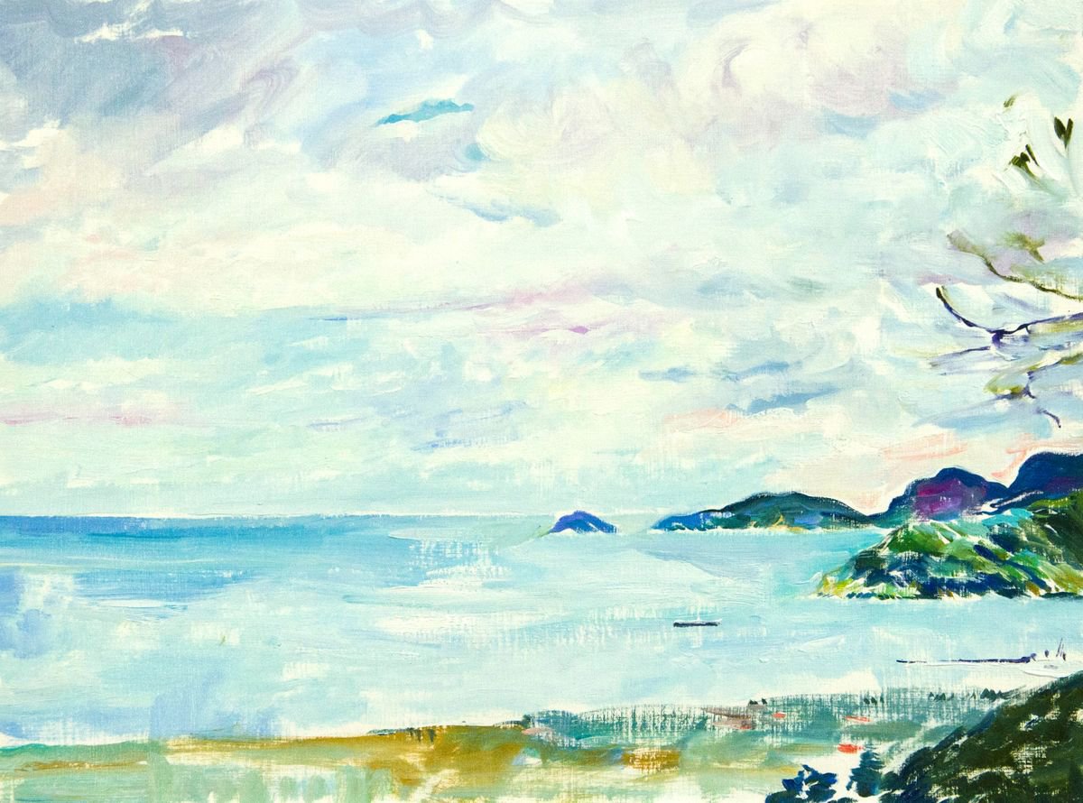 Impressionistic Landscape Oil Painting By Daria Galinski, 16 X 12, Seascape Panorama. Italy, Original Artwork