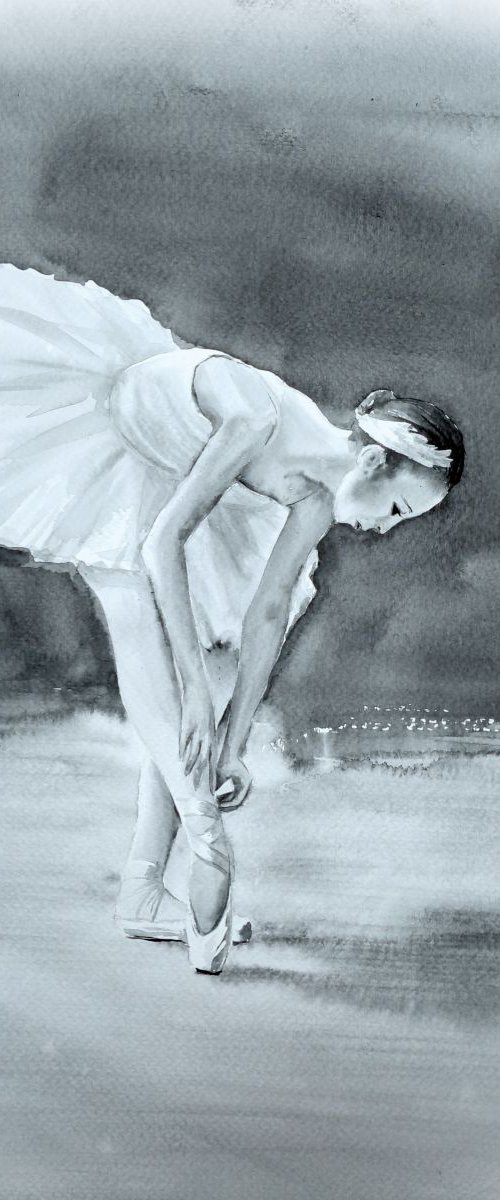 Young Ballerina Preparing for by Olga Beliaeva Watercolour
