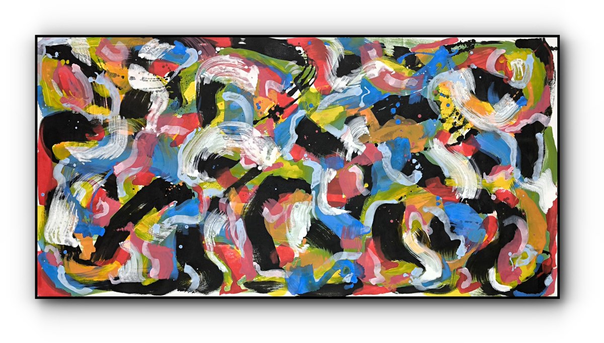 Expressive Abstract Acrylic Painting By Angel Rivas, 69 X 35, Abstract Forces, Original Artwork