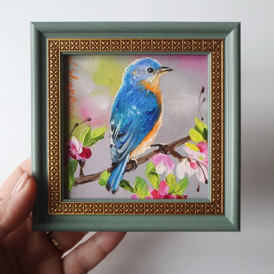 Bluebird mini oil painting