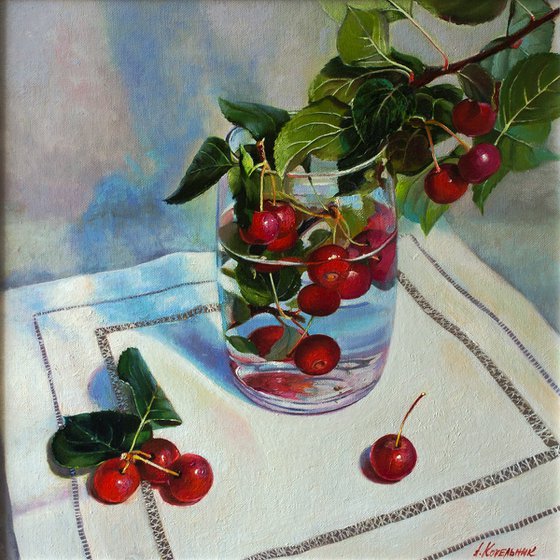 "Red apples" apple trees summer liGHt original painting  GIFT (2019)