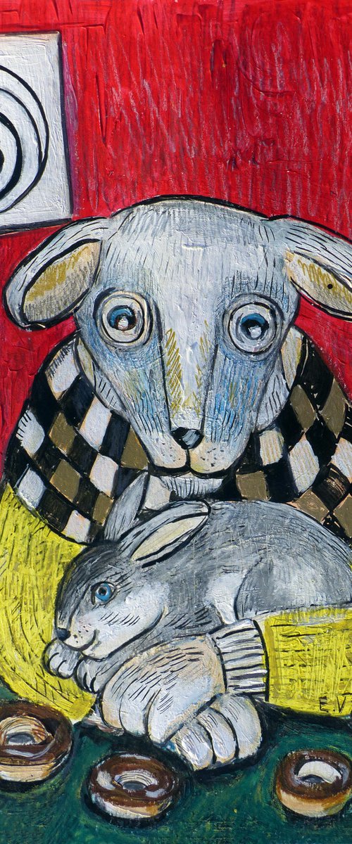 Mysterious Sheep Man with rabbit by Elizabeth Vlasova