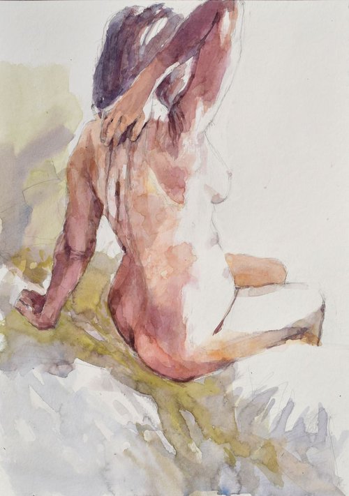 Nude back study 2 by Goran Žigolić Watercolors