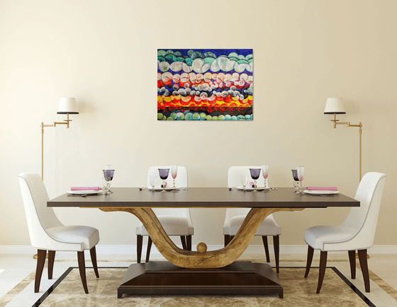 Unique sunset (60x80cm, cubism, oil painting, ready to hang)