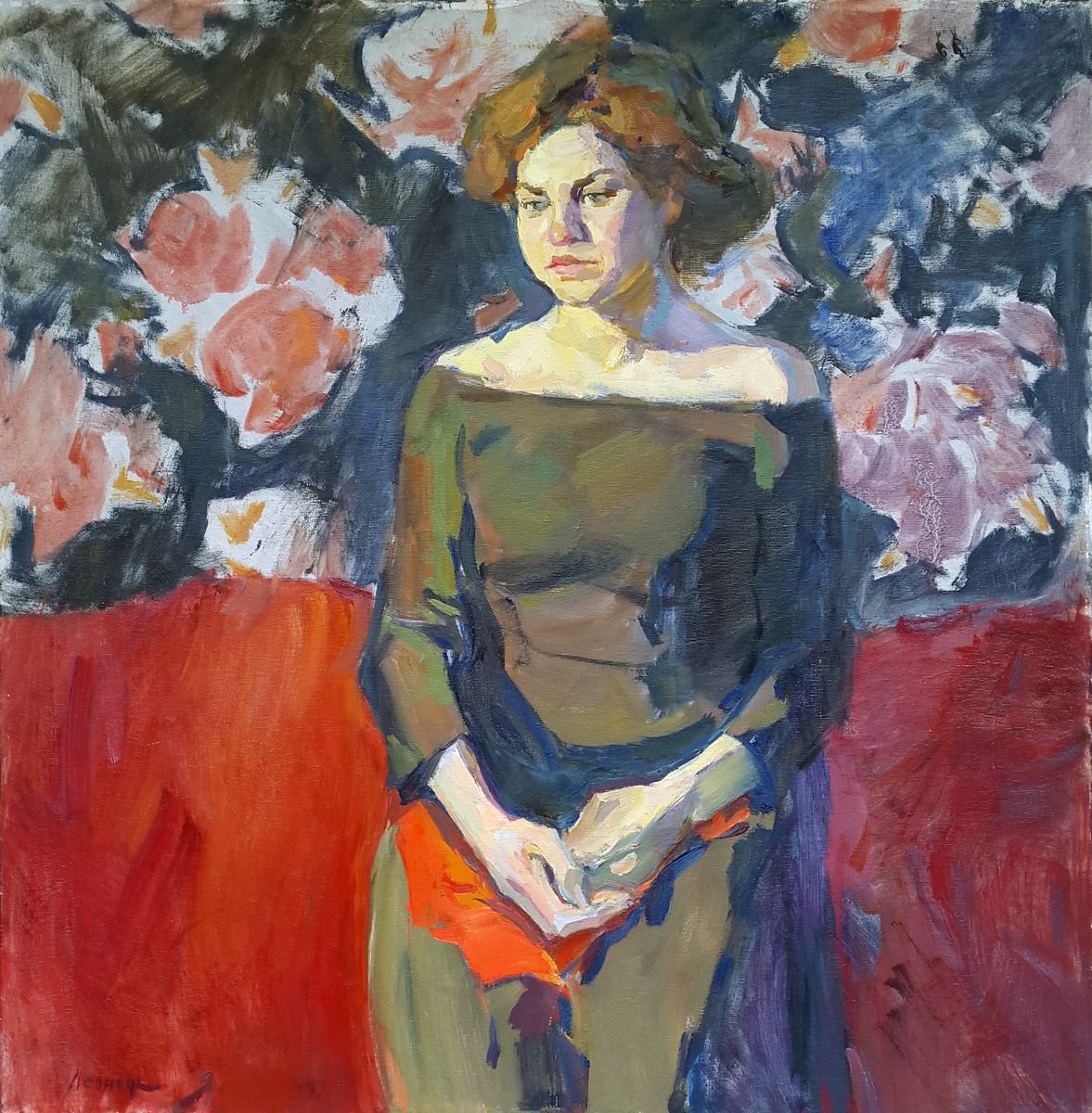 Portrait of a girl on a background of flowers by Jaroslav Leonets