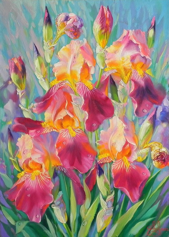 "Irises" Original painting Oil on canvas Home decor