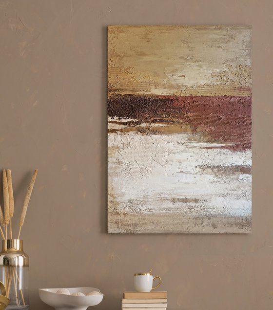 "Umber" Abstract brown cream textured art