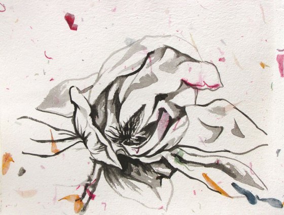 Magnolia drawing on hand made flower paper