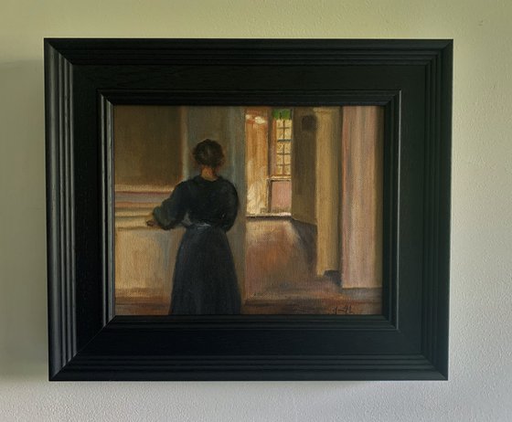 Master study Hammershoi oil on canvas painting. Framed ready to hang.