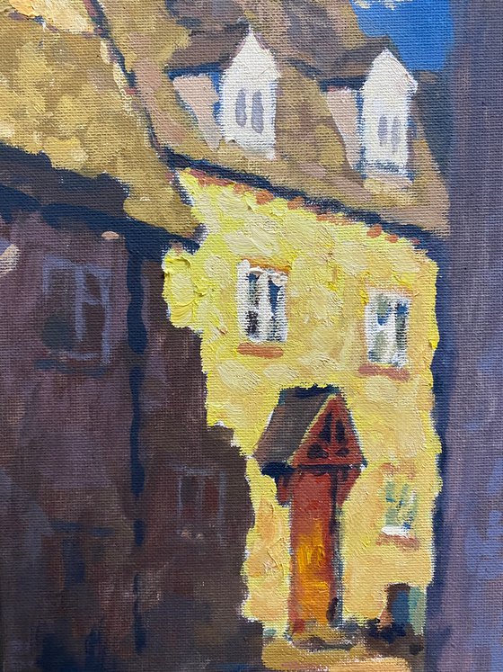 Original Oil Painting Wall Art Artwork Signed Hand Made Jixiang Dong Canvas 25cm × 30cm The House In Front small building Impressionism