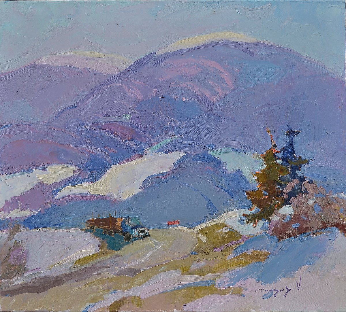 Impressionistic Landscape Oil Painting By Alexander Shandor, 24 X 22, Forest Is Not Cut, Original Artwork