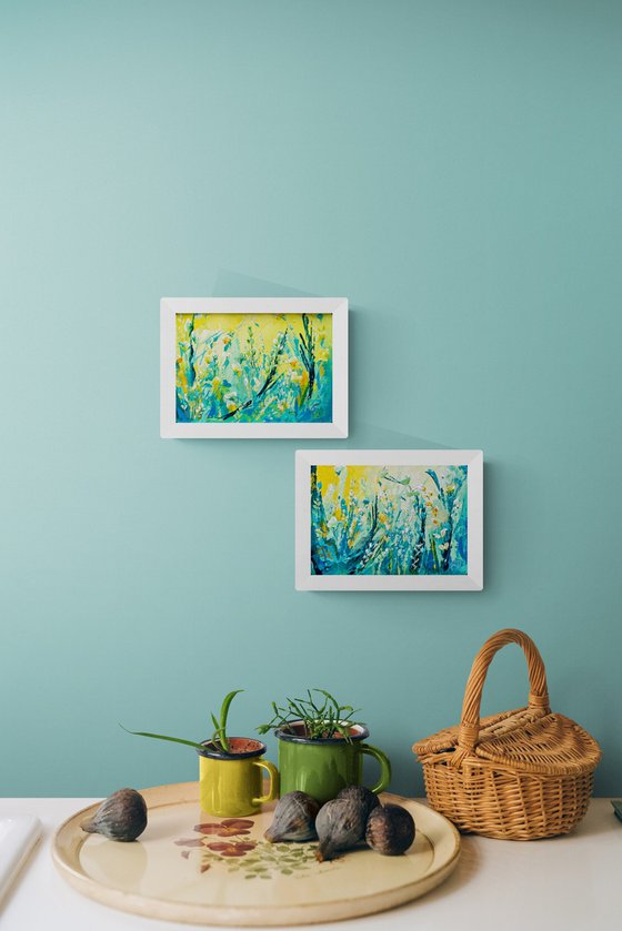 Abstract flowers in mint 1 and 2