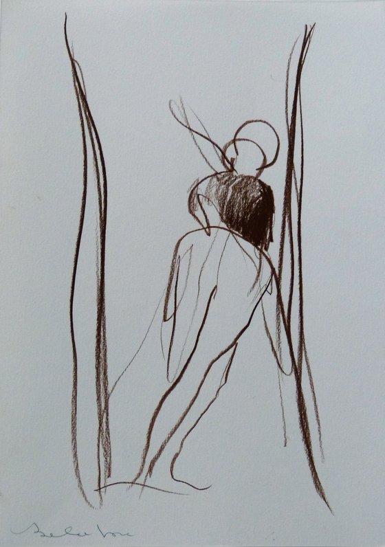 Leaning, pencil drawing