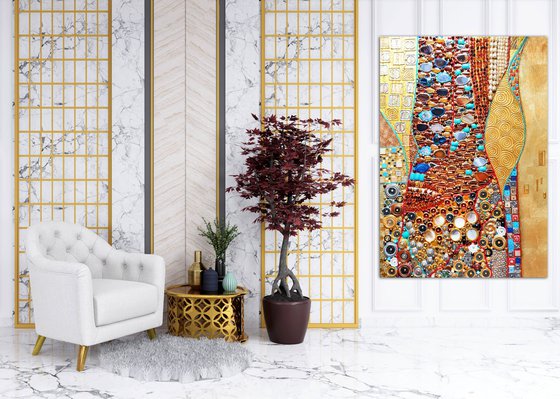 Abstract painting from precious stones. Klimt mosaic art