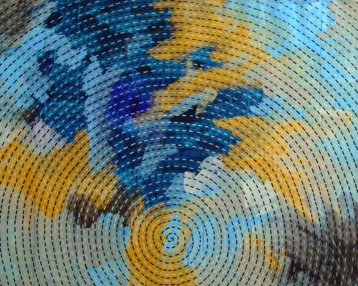 Abstract Acrylic Painting By Marina Krylova, 39 X 31", Infinity. Blue And Gold, Original Artwork