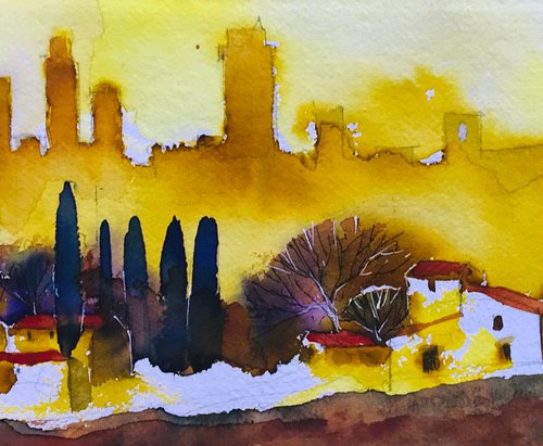 Tuscan landscape with towers by Alessandro Andreuccetti