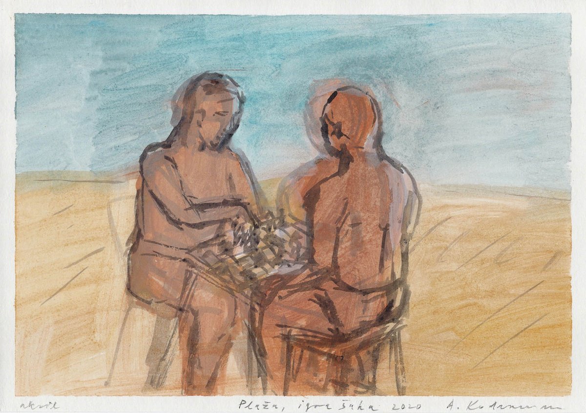 Expressive Drawing , Beach, Chess Game By Alenka Koderman, 12 X 8, Artwork For Sale On Artfinder