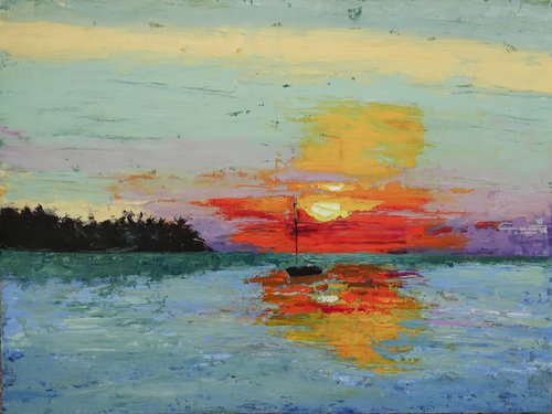 Sun Setting over the Sea by Marion Derrett
