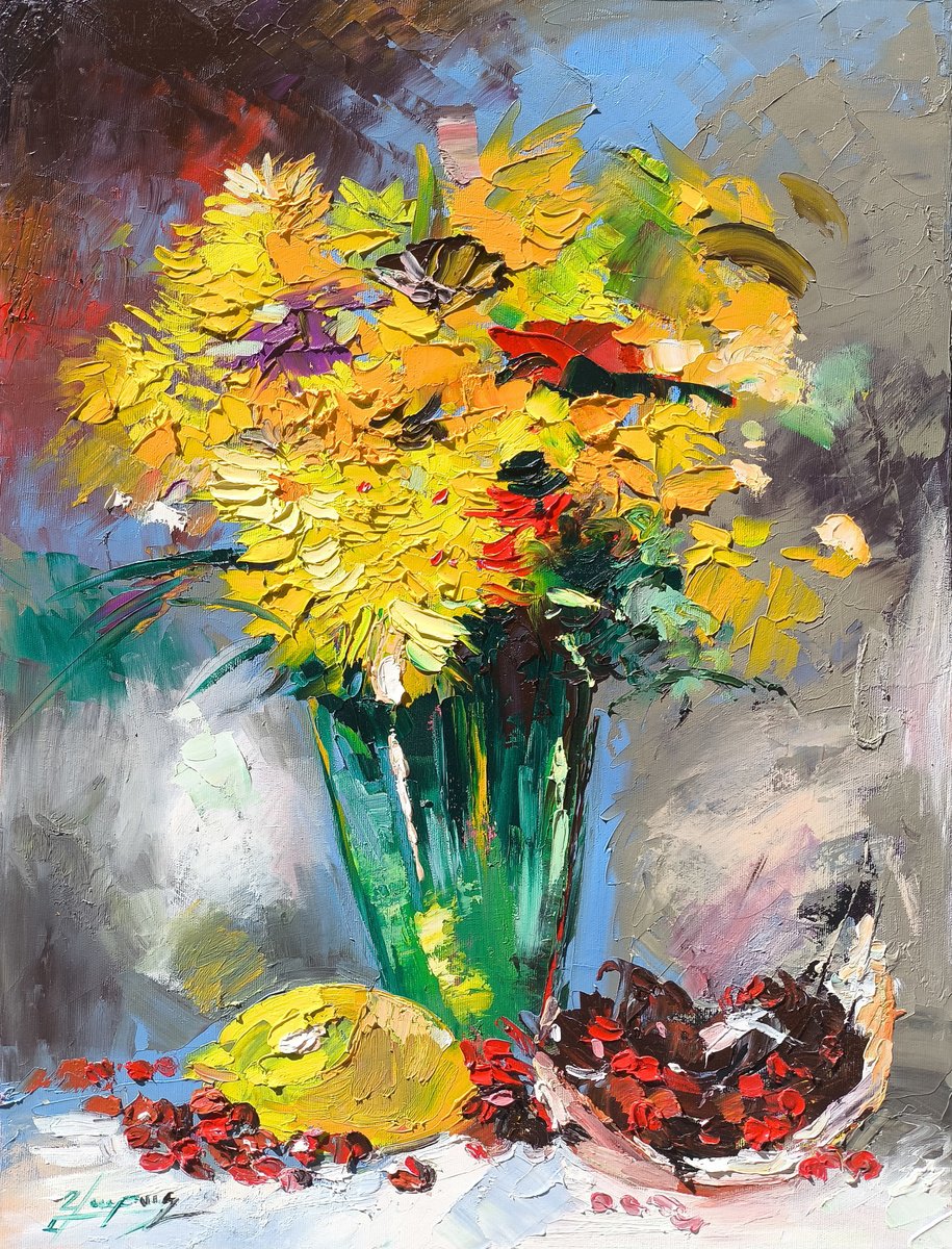 Abstract Botanical Oil Painting By Vahe Bagumyan, 20 X 28", Nature