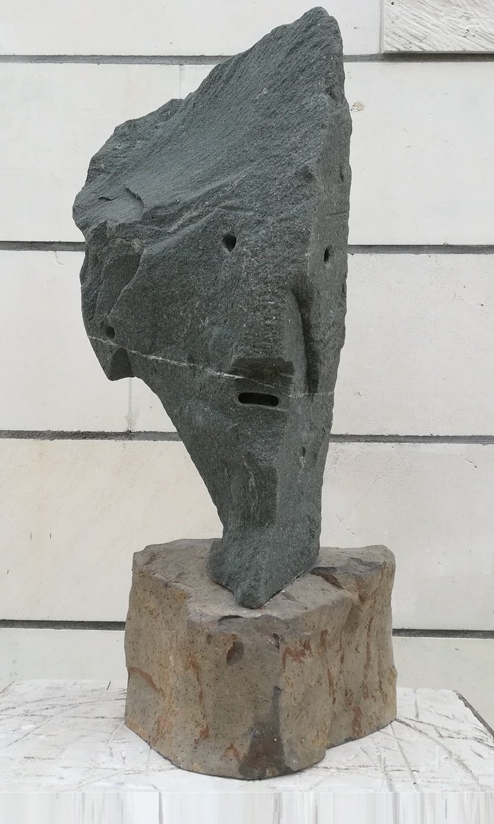 Expressive Portrait Stone Sculpture By Ognyan Chitakov, 12 X 26", "Odysseus", Original Artwork