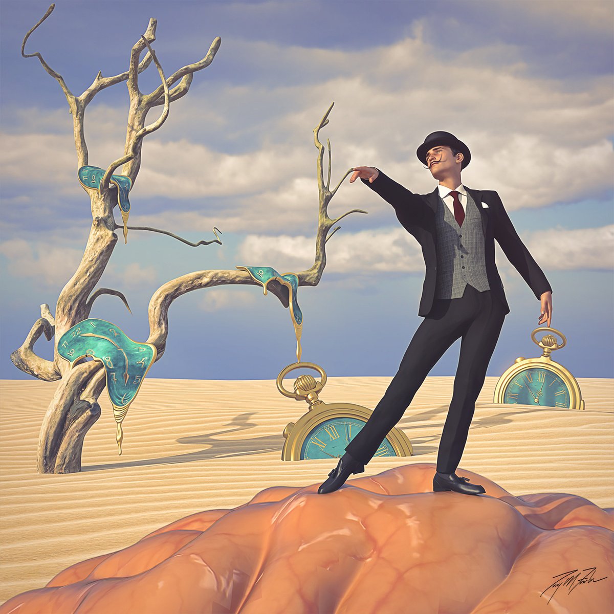 Surrealistic Portrait Giclee Print By Tony Fowler, 29 X 29", Temporal Fissure Ii, Original Artwork