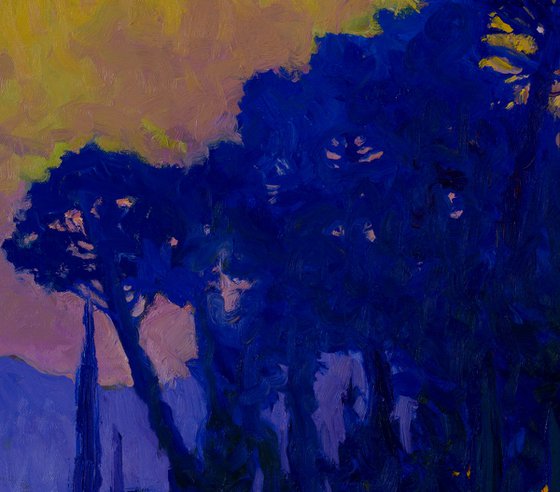 Dusk. Blue Pines