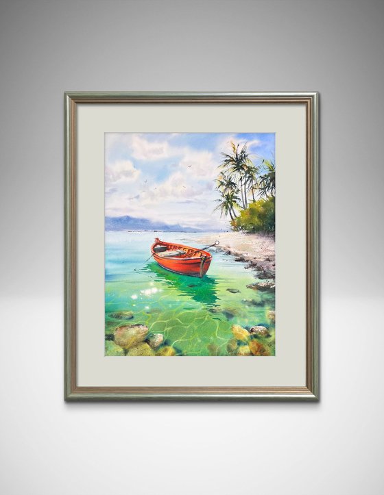 Red Boat in Emerald Bay