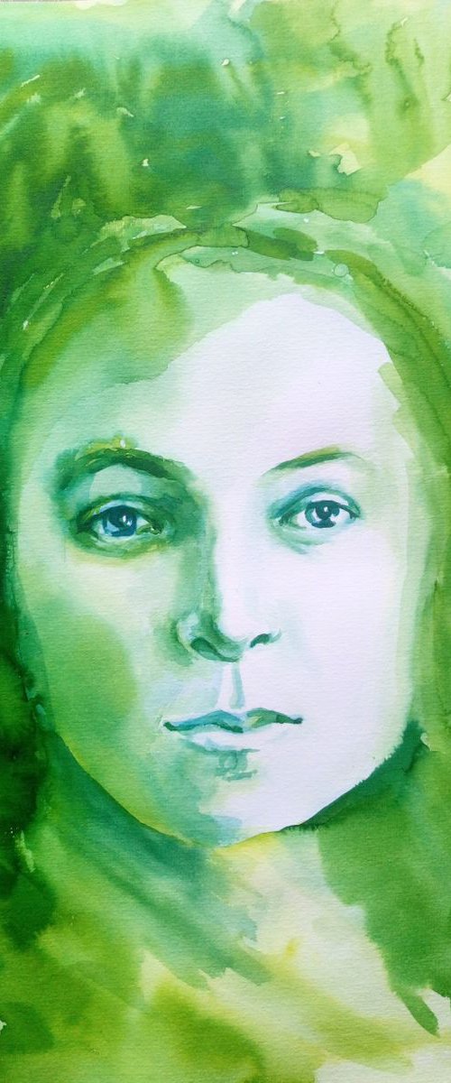 PORTRAIT - Green Forest Queen.- ORIGINAL WATERCOLOR PAINTING. by Mag Verkhovets