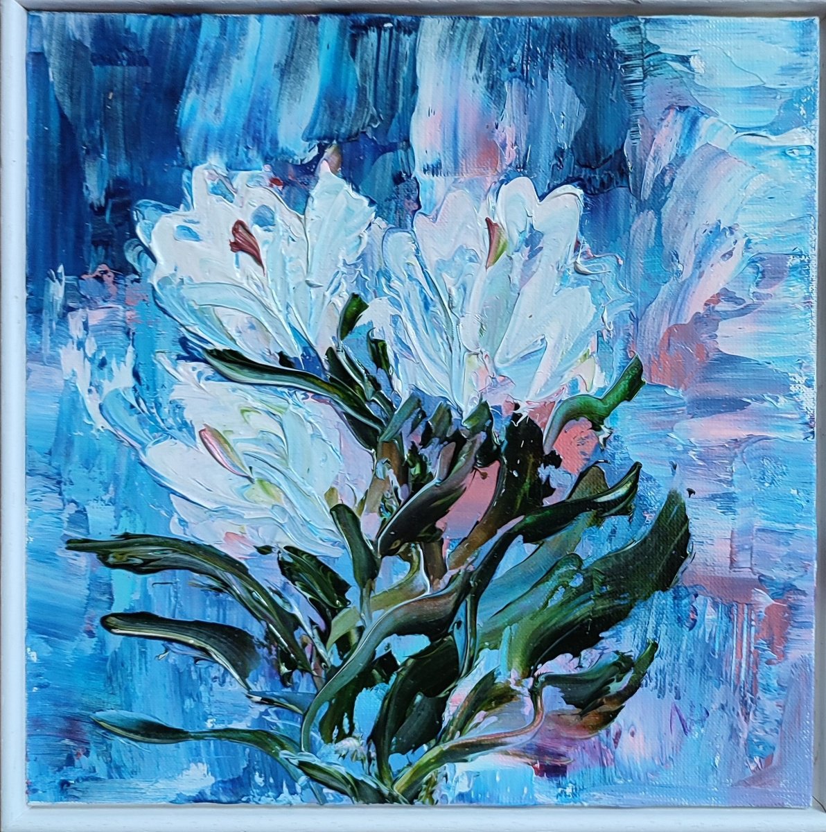 Impressionistic Botanical Oil Painting By Nataliia Plakhotnyk, 8 X 8", Crocuses, Original Artwork
