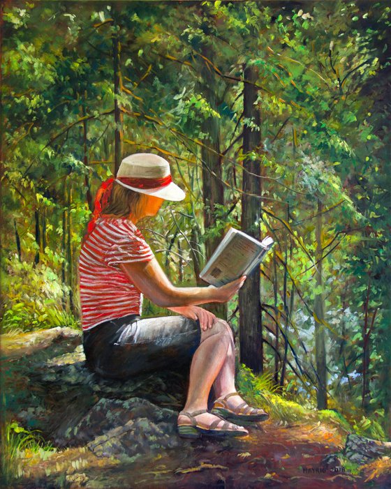Reading a story and telling a story (Original Oil Painting, 100% Handmade)