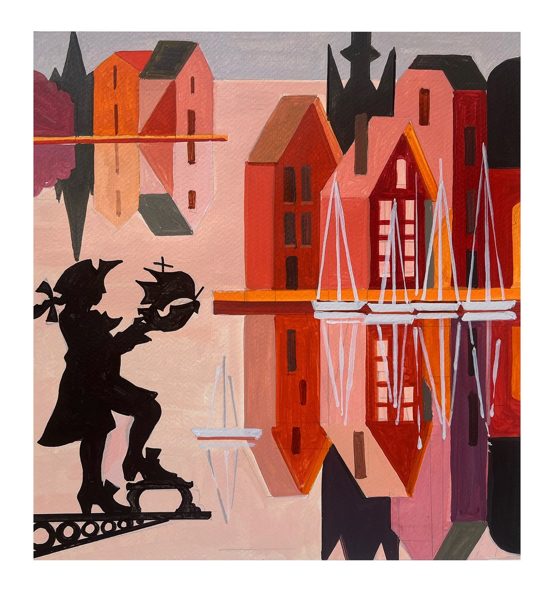 Urban And Pop Cityscapes Acrylic Painting By Andre Baldet, 13 X 13, Stockholm-02, Original Artwork