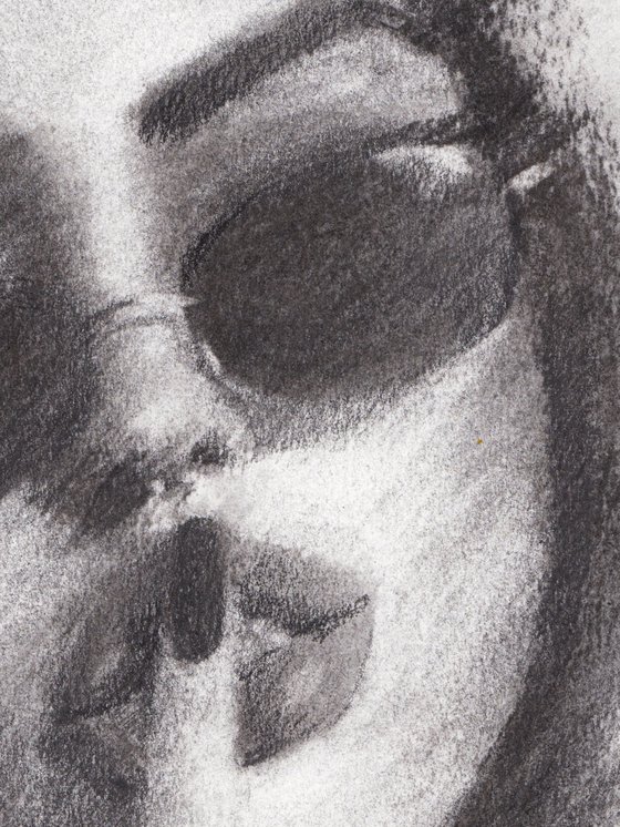 charcoal drawing of female attitude middel finger