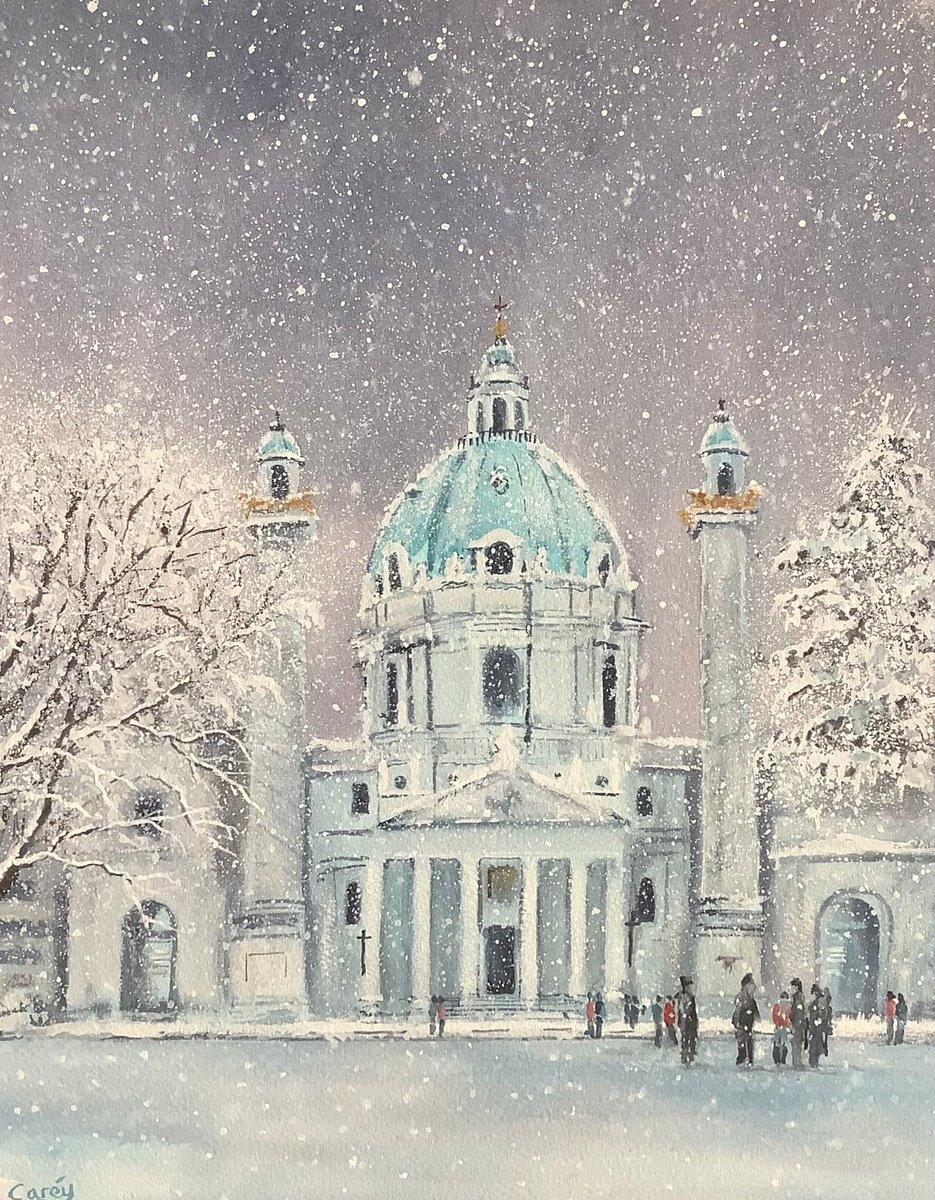 Impressionistic Cityscapes Watercolour By Darren Carey, 11 X 15, Vienna Winter Snow, Original Artwork