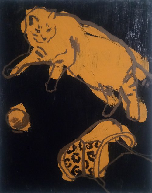 Tiger cat on a black background by Valerie Lazareva