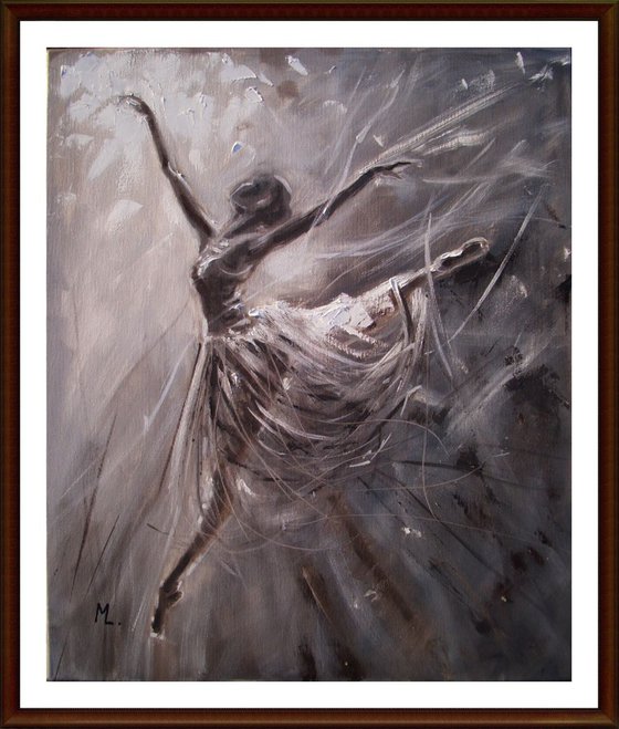 " MAGIC OF BALLET "- ballerina grey lihgt  ORIGINAL OIL PAINTING, GIFT, CHRISTMAS