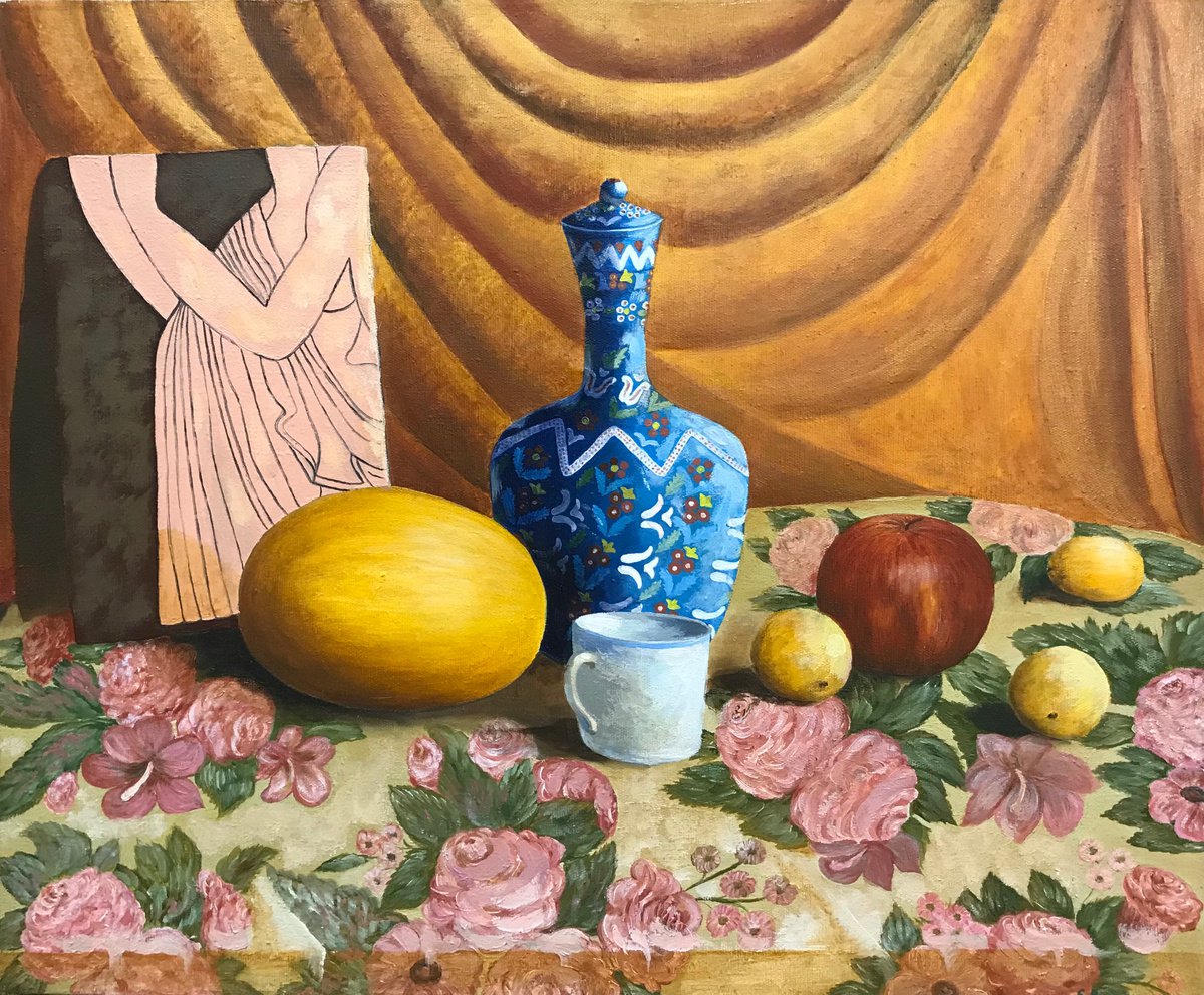 Original oil painting Blue jug - 60x50 cm (2015) by Evgeniya Roslik